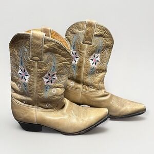 Double H Sonora Women Western Cowboy Boots Tan Leather Floral Embroidered Sz 10